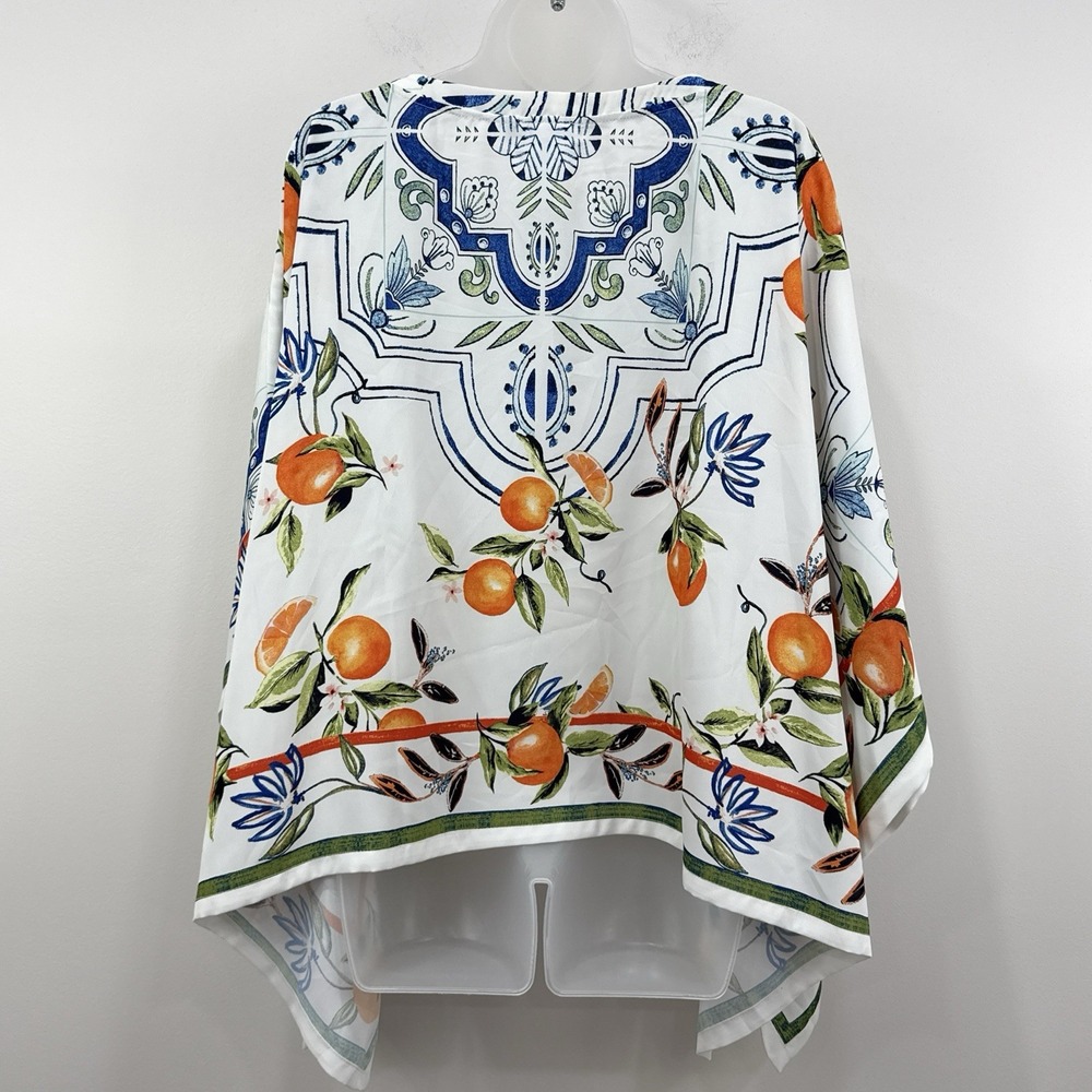 Chicos Island Oranges Poncho OS NWT Fruit AOP Mediterranean Resort Euro Summer - Picture 11 of 13